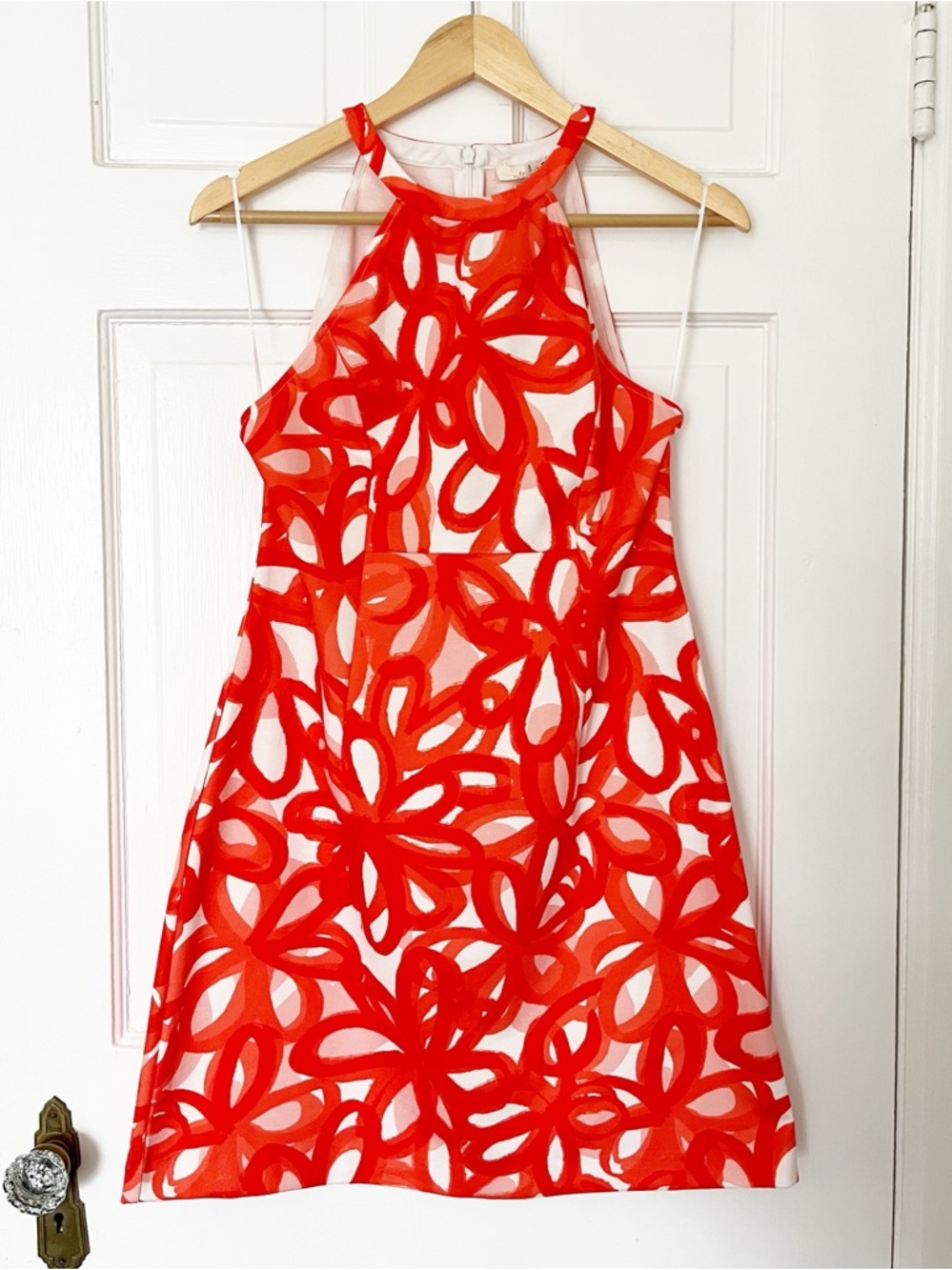NWT Trina Turk Orange and White Halter-Neck Floral Dress Size 4 Mini Dress
